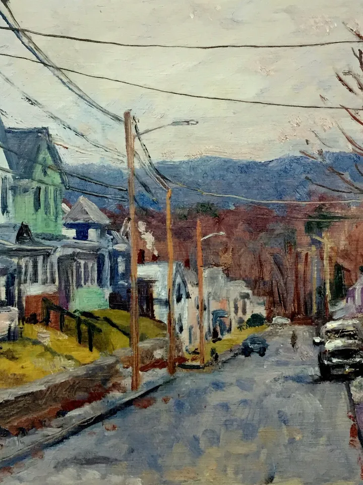 Original Cityscape Painting - North Adams Houses/Winter - 9x13 Oil on Panel, American Realist Landscape, Signed Impressionist Fine Art