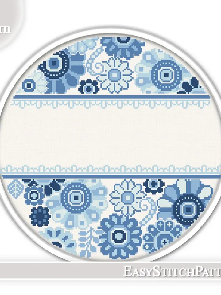 Traditional Cross Stitch Pattern. Flower Wreath cross stitch. Modern cross stitch.