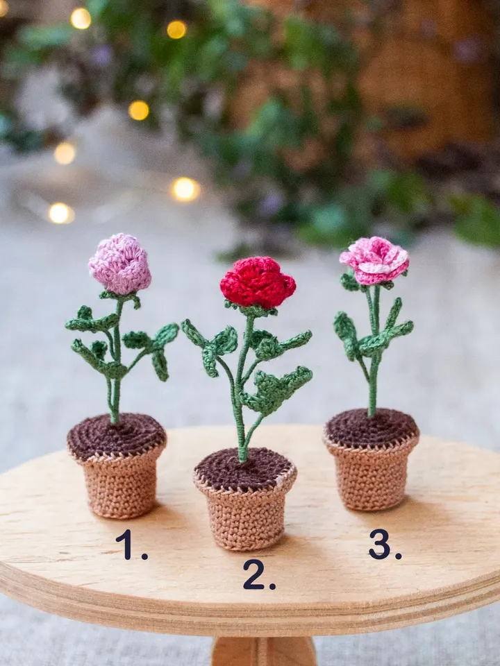 Miniature ROSE potted, Mini plant for dollhouse, Cute desk decor, Cheer up gift, Collectible Fairy garden miniature 1/12