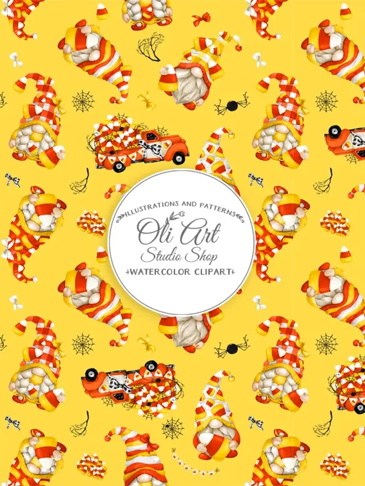 Download Seamless patterns. Halloween gnome. Candy corn gnome. Holidays. Download Seamless Patterns. OliArtStudioShop