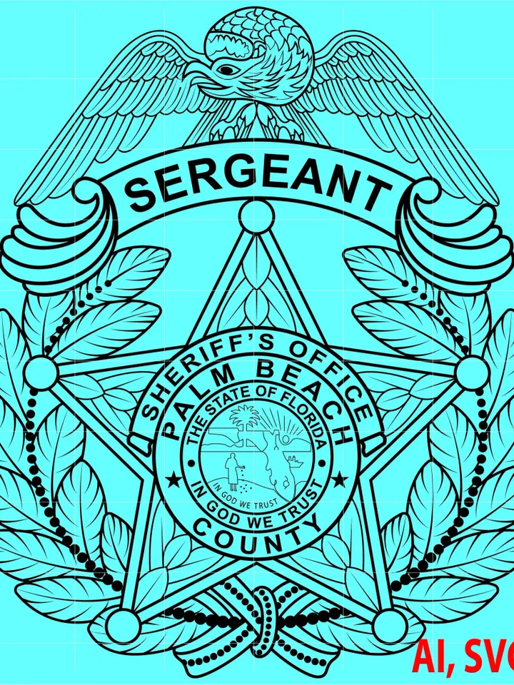 State of Florida Palm Beach County Sheriff Sergeant Badge, Logo, Seal, Custom, Ai, Vector, SVG, DXF, PNG, Digital