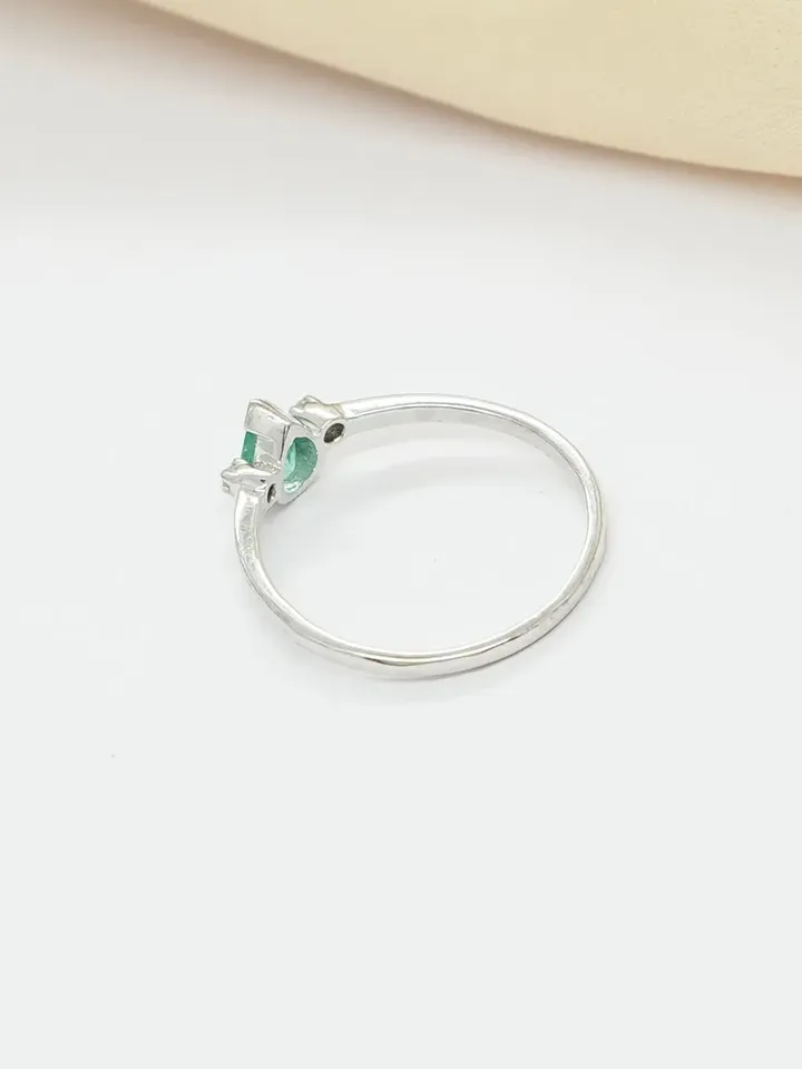 Natural Emerald Diamond Ring, Antique Emerald Engagement Ring, 925 Sterling Silver Ring, Wedding Band, Bridal Ring, Emerald Jewelry