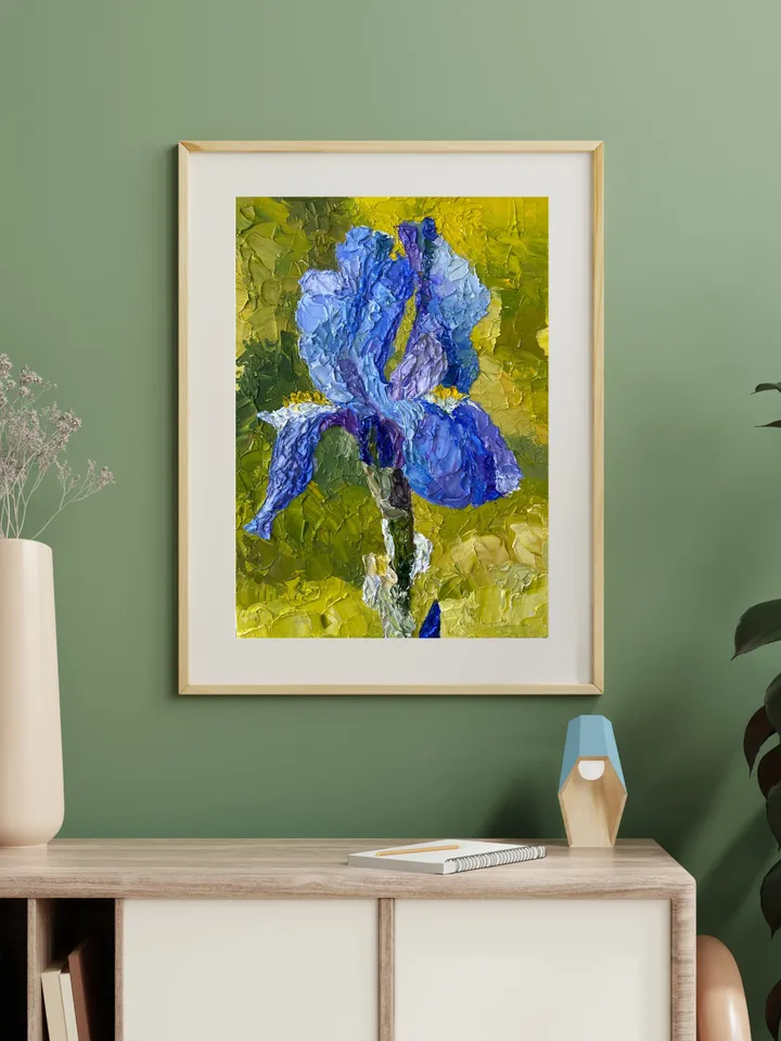 Iris-original oil painting on canvas, impasto art,flower,Wall Art,botanical art