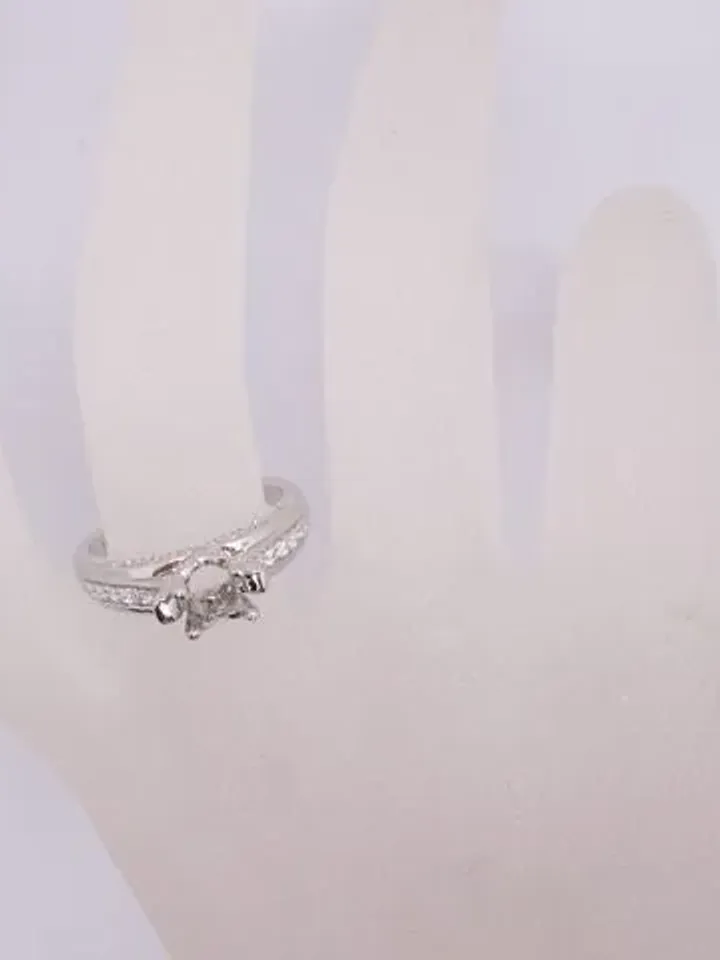 Solid 14K White Gold 4.5MM Round Shape Fashion Semi Mount Ring / Diamond Ring