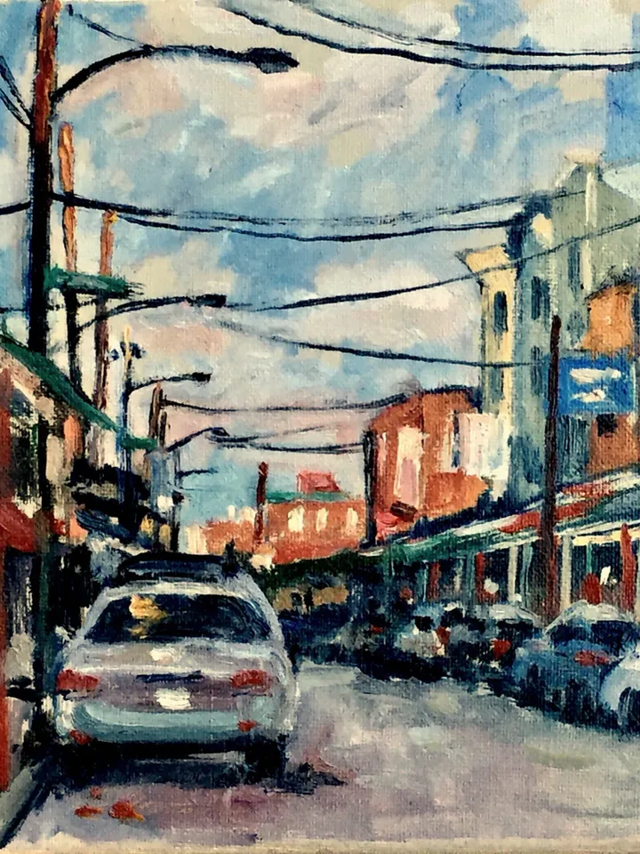 Small Cityscape Painting -South Philly/9th Street/Italian Market- 8x8 Oil on Canvas, Impressionist Landscape, Signed Original Fine Art