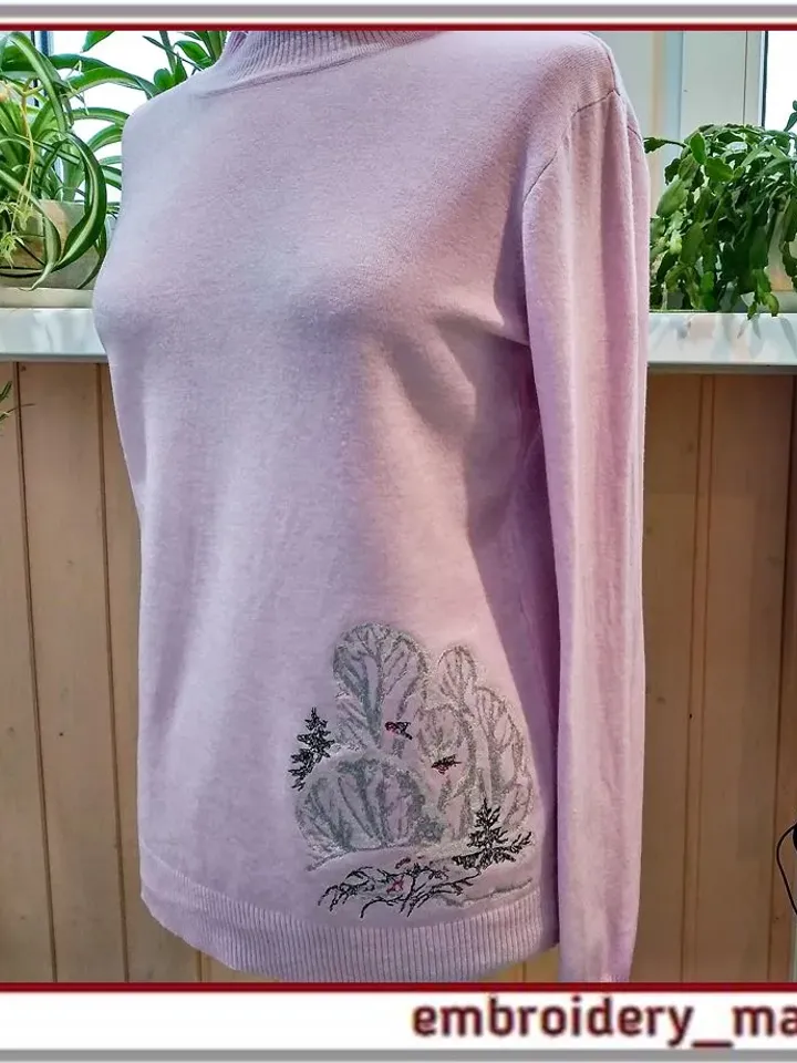 Digital machine embroidery design Winter landscape