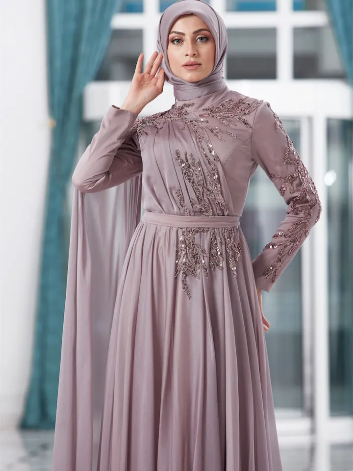 AHUNARE HIJAB - Vera Powder Chiffon Wedding Dress, Muslim Evening Gown, Nikah, Islamic Wedding, Engagement, Bridesmaid,