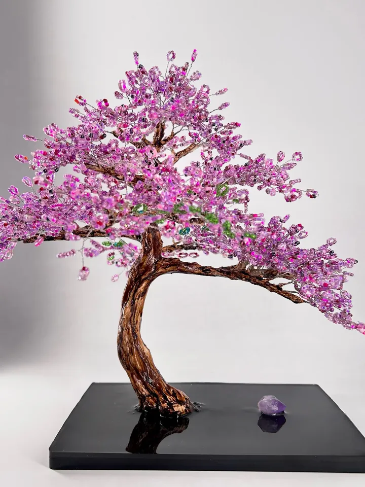 Handmade artificial tree with a curved trunk