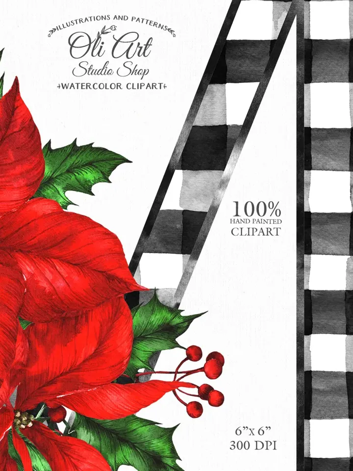 Christmas clipart. Font clipart. Alphabet Png. Buffalo Plaid. Poinsettia. Design Digital Download. OliArtStudioShop