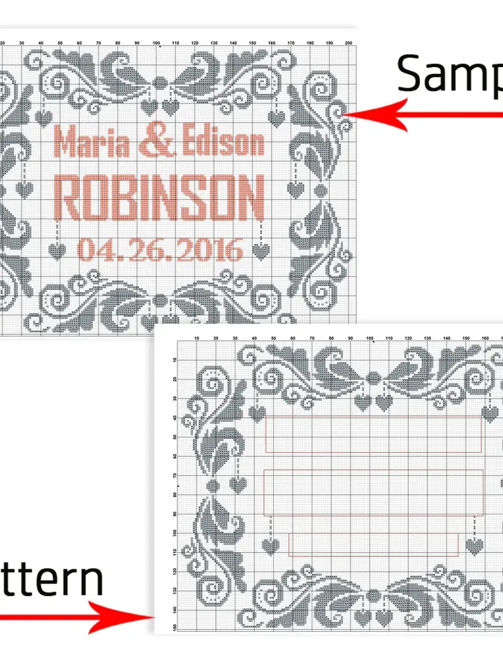 Wedding cross stitch pattern. Border cross stitch pattern. DIY. Anniversary cross stitch.