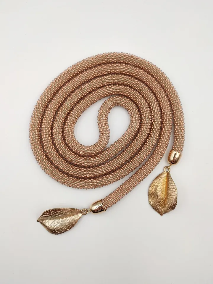 Gold color crochet lariat, Beaded long lariat, gold color lariat, Beaded crochet rope necklace, long necklace, handmade beaded necklace