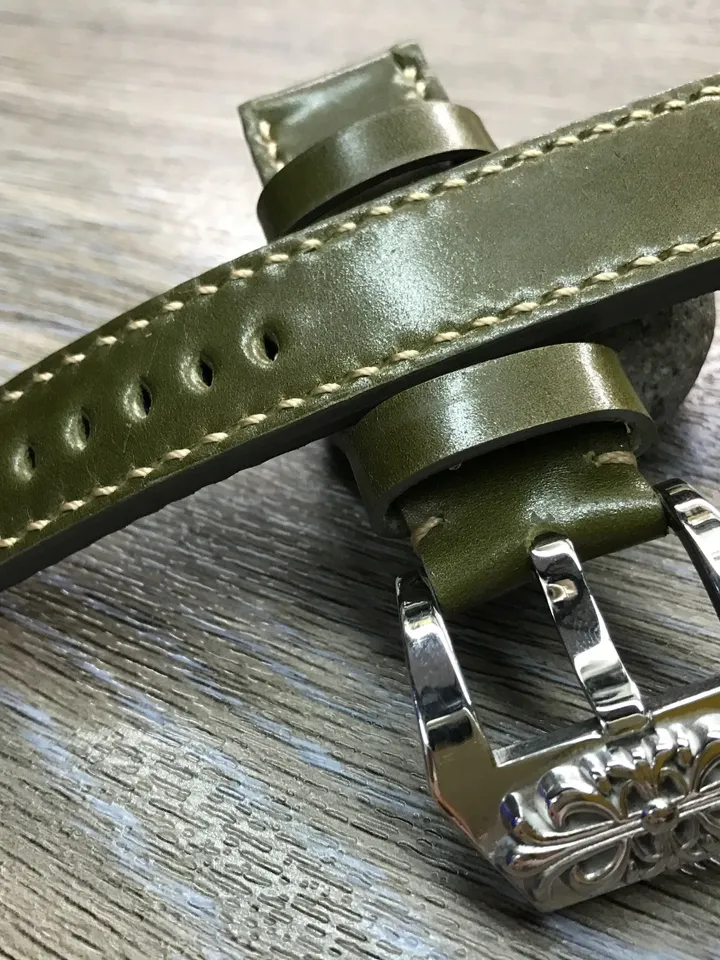 24mm watch band, leather watch Band, Shell Cordovan leather, Leather Watch Strap, 24mm watch strap, 26mm strap, Army green, FREE SHIPPING