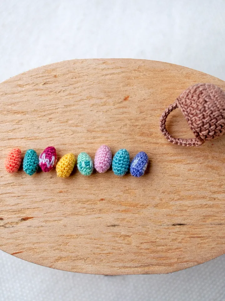 Easter basket with eggs, Crochet Miniature Easter egg basket, Handcrafted Easter miniature, Dollhouse Fairy garden acces