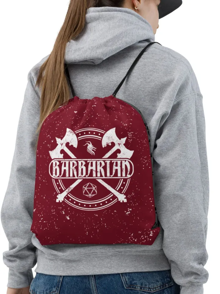 Barbarian TTRPG Class Drawstring Backpack | TTRPG String Strap Bag, Light Beach Bag, DnD & Pathfinder Polyester Bag