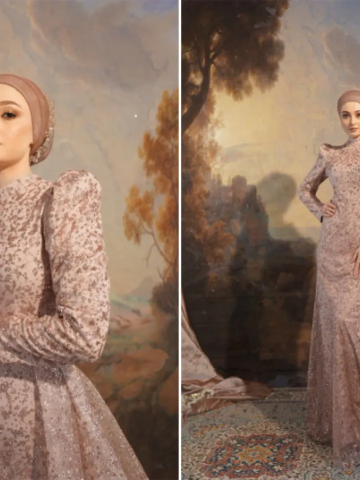 AHUNARE HIJAB - Versica Powder Peplum Wedding Dress, Muslim Evening Gown, Nikah, Islamic Wedding, Engagement, Bridesmaid,