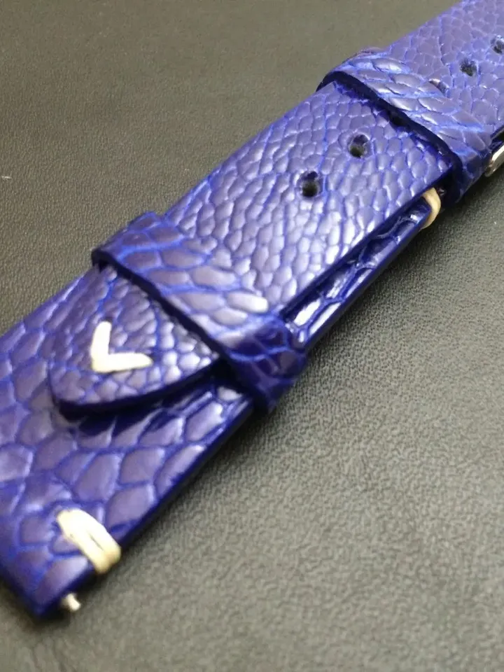 Leather watch band, Ocean Blue, Ostrich leg, handmade, leather watch Strap, 20mm watch band, Free Shipping, watch band, strap replacement