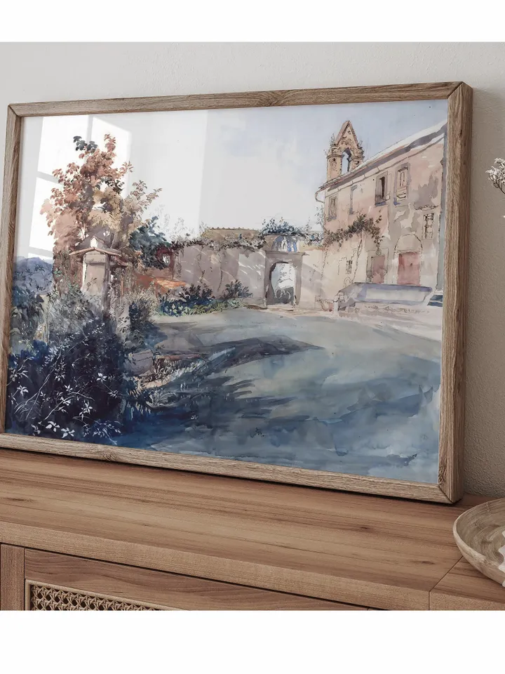 Italy Wall Art Watercolor Florence Vintage Print, Village Landscape Painting, Italian Printable Farmhouse Wall Decor | 119