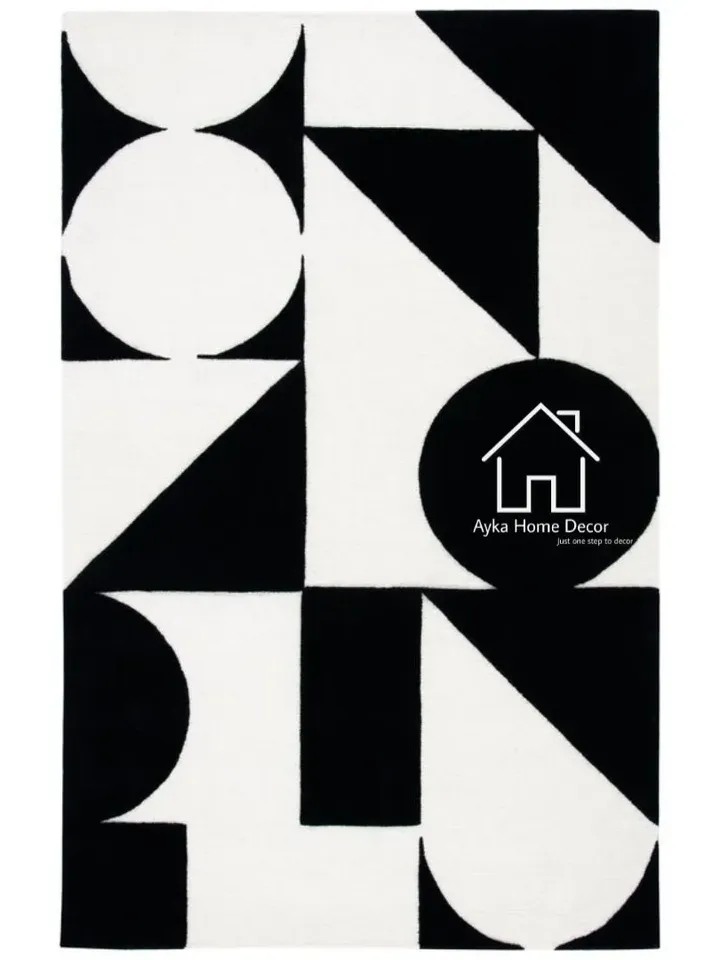 AYKA Black & White Hand Tufted Rug 100% Woolen Area Rug For Hall Kitchen Living Room Bed Room Dining Room Kids Room Carpet Christmas Gift