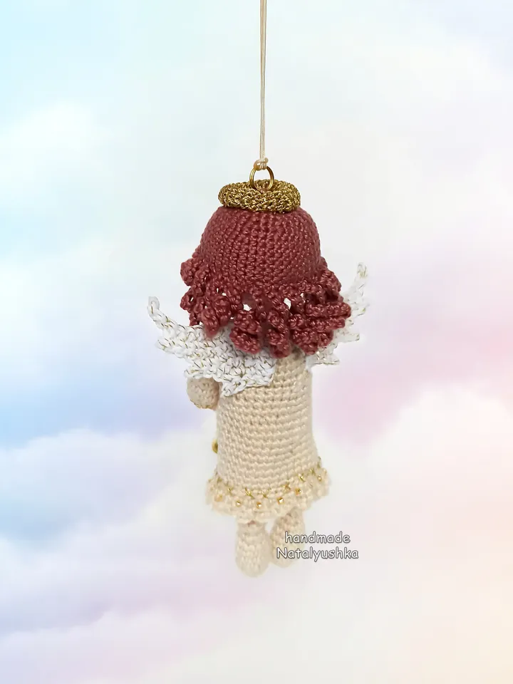 Angel Christmas tree topper, Keychain, White Guardian Angel with a bell, Little hanging Angel, Christmas gift, Holiday decor