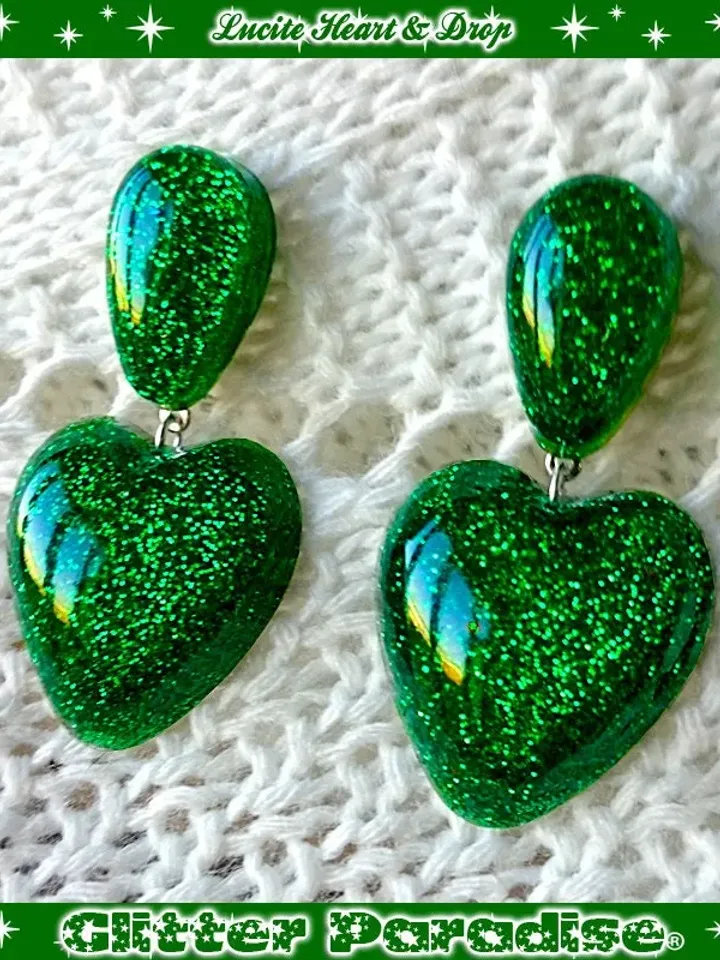 Lucite Heart & Drops - Earrings - Confetti Lucite - True Love Earrings - Valentine's - Vintage Inspired - Heart Earrings - Glitter Paradise®
