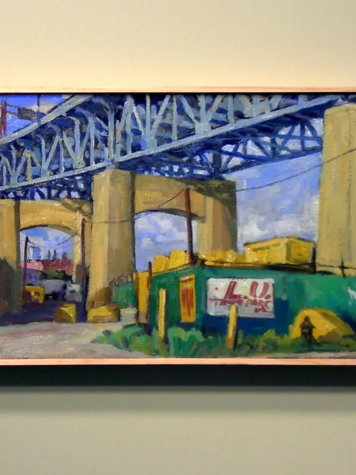 Original New York Cityscape Painting -Old Kosciuszko Bridge/Brooklyn/NYC- 10x20 Oil on Canvas, Urban Industrial Landscape Painting
