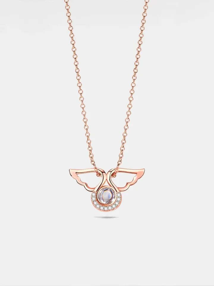 PERIMADE Angel Wing Projection Necklace • Customized Memorial Photo Pendant • Personalized Picture Inside Jewelry • Trendy Best Friend Gift