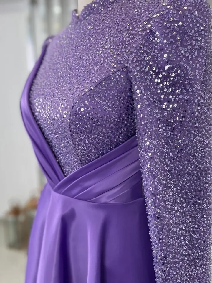 Rüya Ahunare Lilac Satin Wedding Dress, Muslim Evening Gown, Nikah, Islamic Wedding, Engagement, Bridesmaid, Maxi Dress