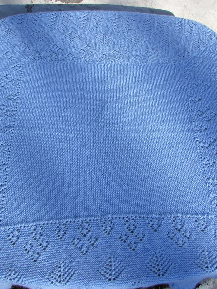 Blue Babies Shawl, Flower Design, Hand Knit, 3ply,  50" square