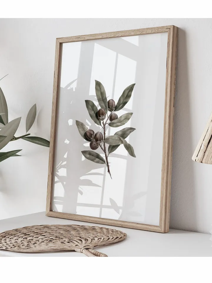 Vintage Olive Branch Print Botanical Wall Art, Large Watercolor Painting, Printable Digital Decor | 146