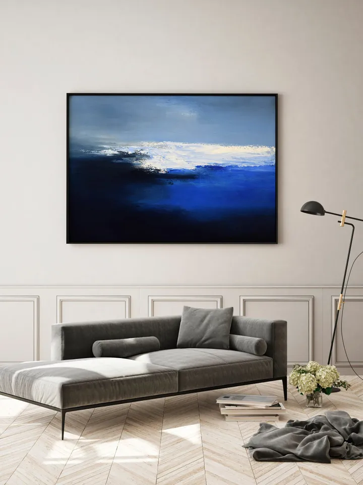 Custom painting from Photo, Extra large painting, Marine Landscape Artwork, Oil painting, Abstract landscape painting, indigo wall art