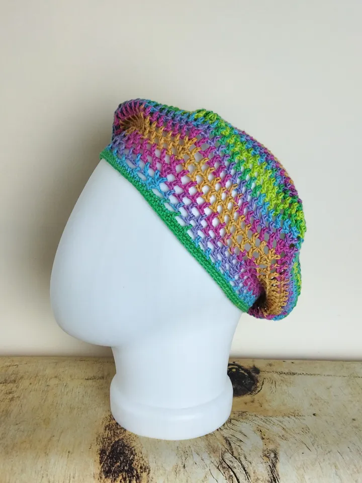 Pastel rainbow beret hat crochet French beret for women Summer hat Lace beret handknit