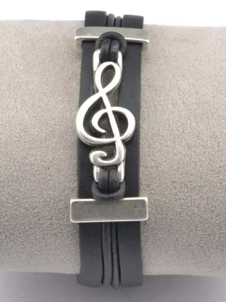 Music Bracelet, Treble Clef Bracelet, Music Teacher Gift, Men Women Leather Bracelet, Music Gifts, Treble Clef Charm, Piano Teacher Gift