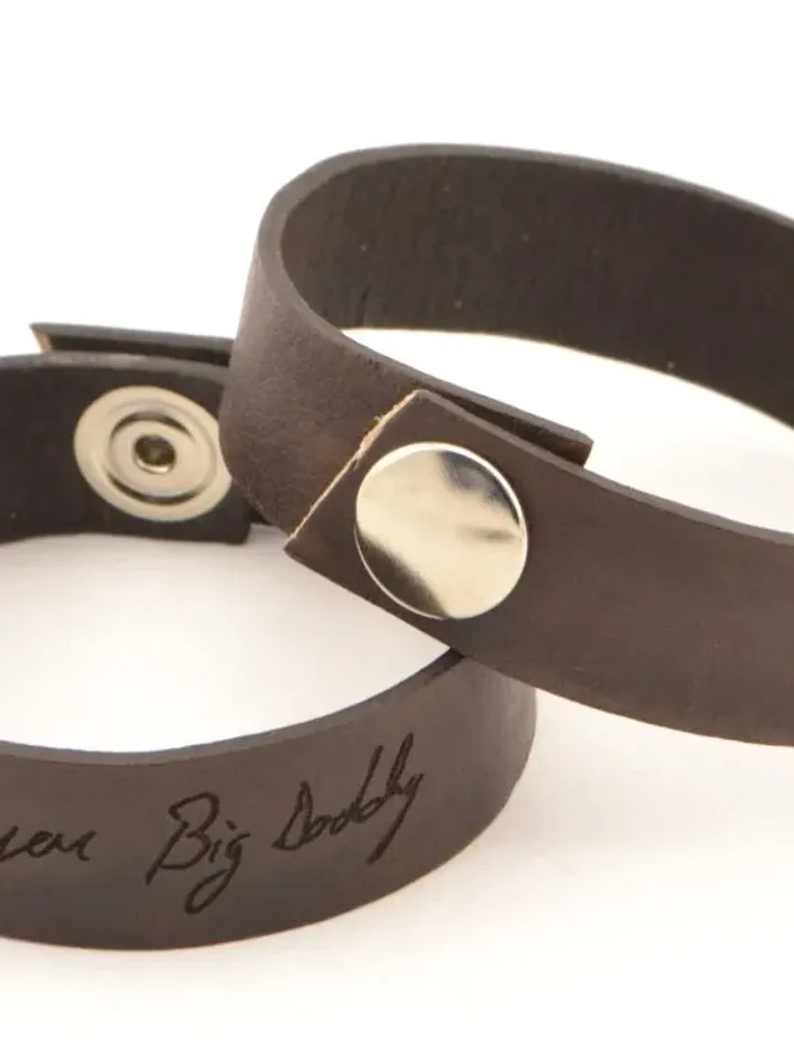 Meaningful Personalized Gifts Couples Actual Handwriting, 2x Custom Engraving Matching Leather Bracelets, Wristband Wedding Gift Bride Groom