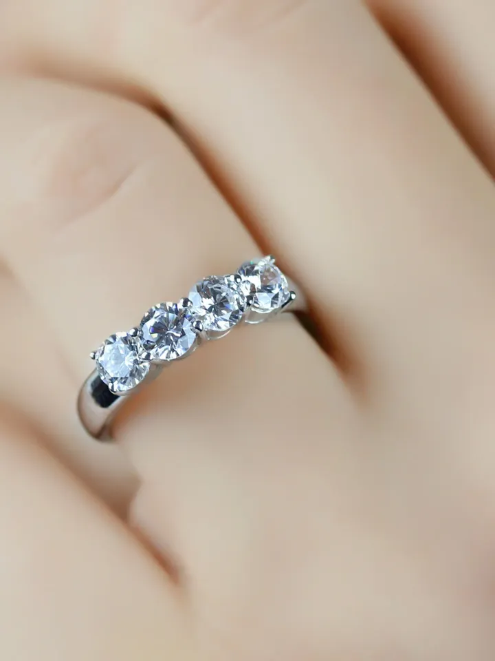 MULTI STONE RING | Round Cut Moissanite Ring Band | Custom Wedding Four Stone Cut Diamond Ring | Gift For Wedding | 14k Solid Gold Ring