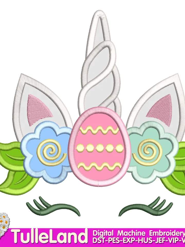 Easter Egg Unicorn with Flowers 1st Easter day outfit Bunny Rabbit My 1st Easter Design applique for Machine Embroidery
