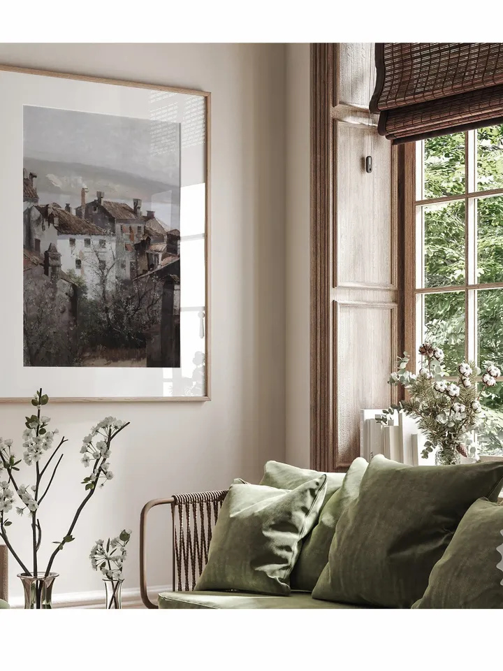 Moody European Cityscape Painting, Architecture Vintage Print, Neutral Printable Wall Art Digital Downloadable | 85