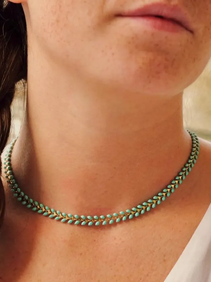 Chevron Necklace, Turquoise Chevron Choker, Dainty Turquoise Arrow Necklace, Repeating Arrow Necklace, Turquoise Arrow Chevron Choker