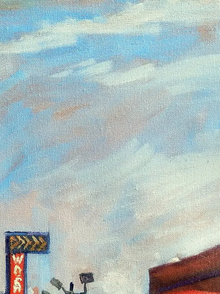 Original New York Cityscape Painting - Broadway Bridge Car Wash/Inwood NYC- 16x20 Oil on Canvas, Signed Original Impressionist Landscape