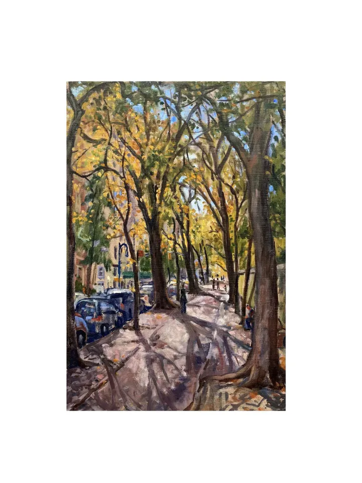 Original New York Landscape Painting - Along Fifth Avenue/NYC - 16x22 Oil on Canvas, Plein Air Impressionism, Large Signed American Fine Art