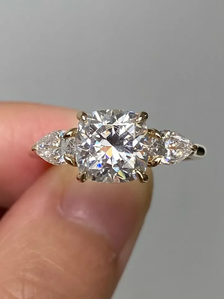 Cushion Cut Colorless Moissanite 7mm 1.8ct.Three Stone Ring.perfect gift for her,Valentine gift,Wedding ring,Anniversary gift,Birthday Gift.