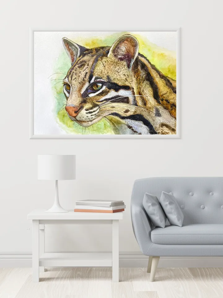 Ocelot watercolor painting,wild cat painting,ocelot painting,animal,leopard art