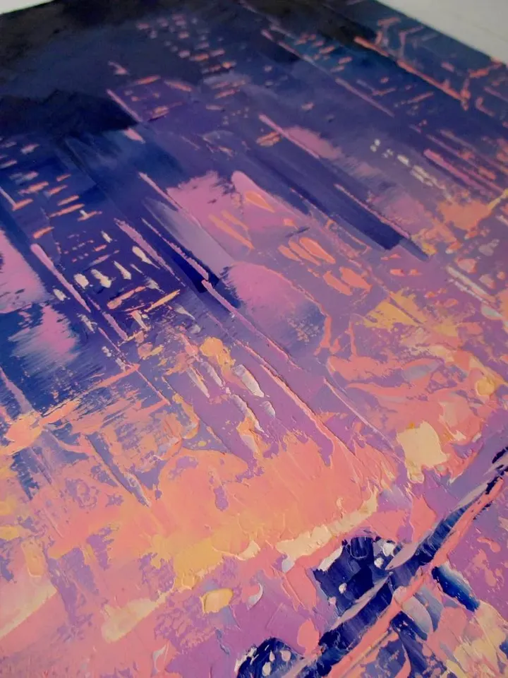 ORIGINAL OIL PAINTING on Canvas, Night City Original Painting Modern Original Art by "Walperion Paintings"