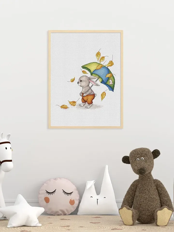 Rabbit Cross Stitch Pattern PDF, Animal Cross Stitch, Umbrella Embroidery, Funny Rabbit Embroidery, Instant Download PDF Design