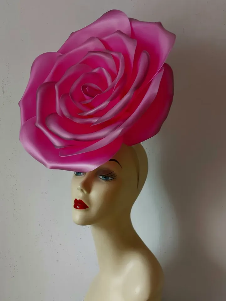 Giant pink rose Kentucky Derby Hat Wedding Flower Headdress, Bridal headpiece, Church Hat, Horse Racing, Barbie party