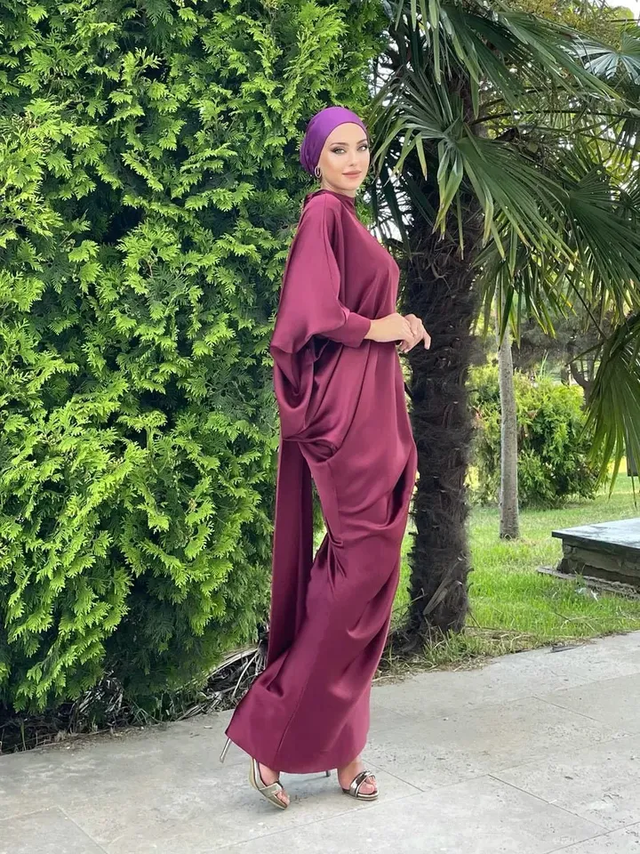 AHUNARE HIJAB - Almira Cherry Satin Bridesmaid Dress, Muslim Evening Dress,Islamic, Engagement, Bridesmaid,, Prom Dresses, Long Dress,