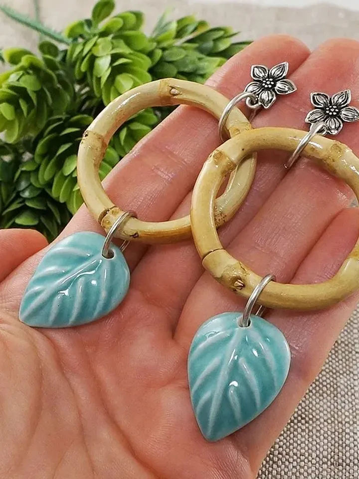 Beige - Hand Carved Bamboo Wooden Earrings 35
