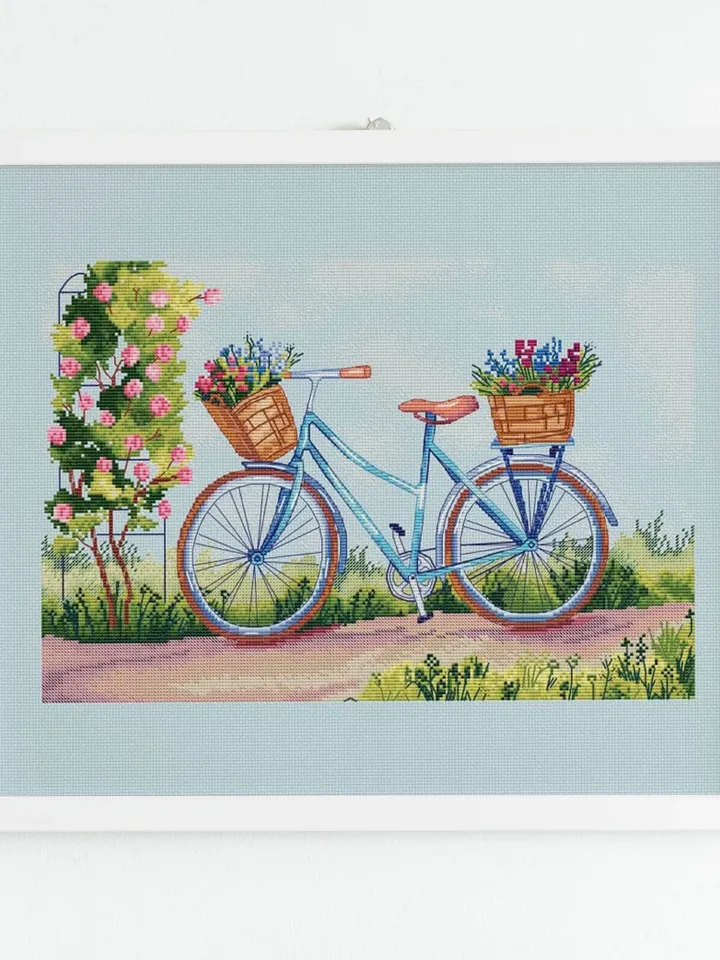 Bicycle Cross Stitch Pattern, Flower Cross Stitch, Summer bike Cross Stitch, Bicycle Lover Cross Stitch, PDF Instant Download