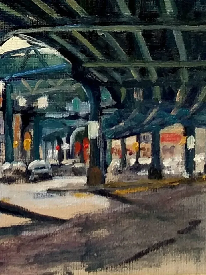 Original New York Cityscape Painting -Under the L/Inwood/NYC- 9x12 Oil on Canvas, Urban Impressionist Landscape, Signed Original
