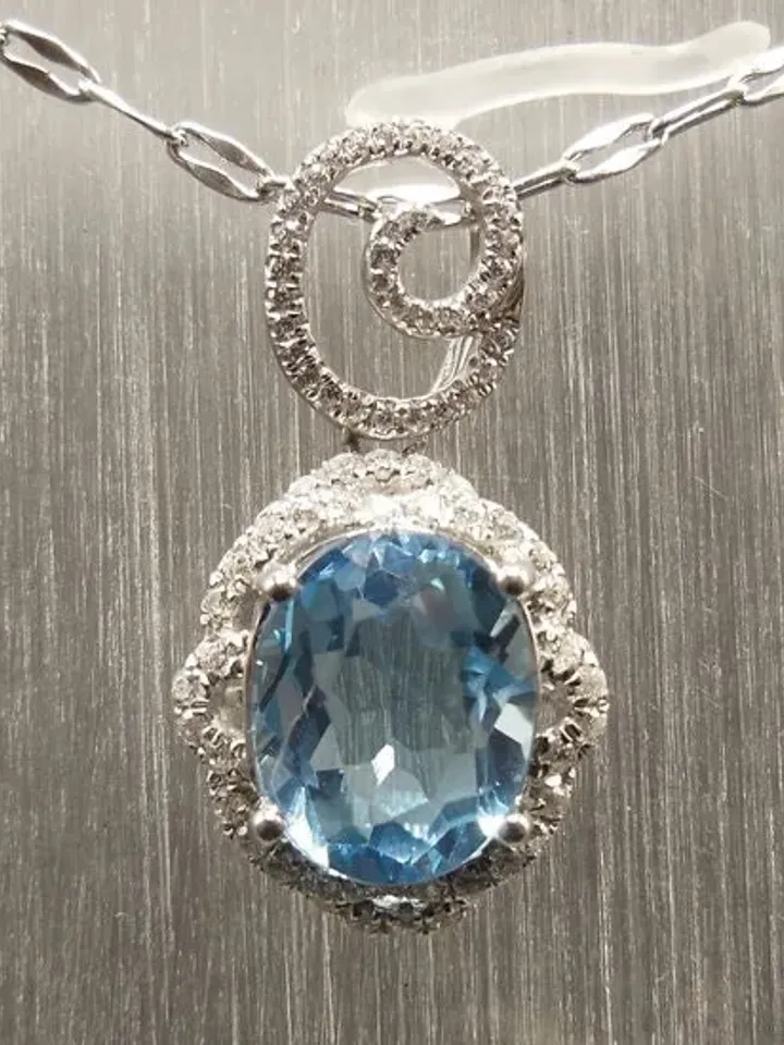 Topaz Pendant - 3.55 Carat Topaz Pendant with Diamonds in Solid 14K White Gold
