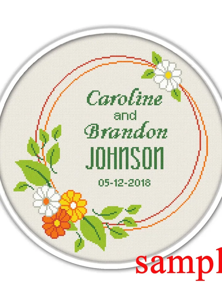 Modern cross stitch pattern. Floral Wreath cross stitch pattern. Flower border cross stitch.